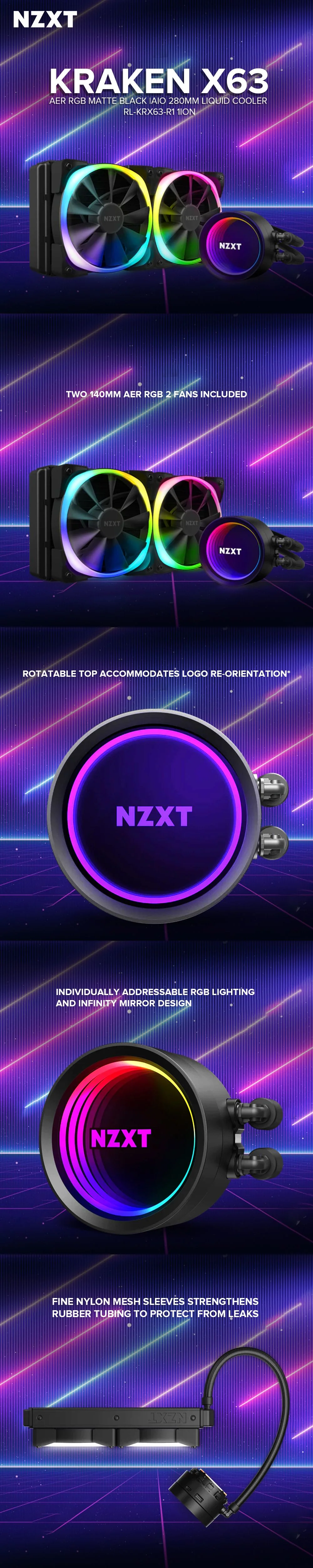 Nzxt Kraken X63 Aer RGB Black/ White AIO 280mm Liquid Cooler RL-KRX63-R1/ RL-KRX63-RW - Image 11