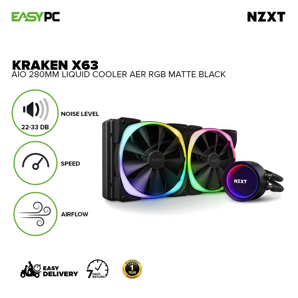 Nzxt Kraken X63 Aer RGB Black/ White AIO 280mm Liquid Cooler RL-KRX63-R1/ RL-KRX63-RW - Image 2