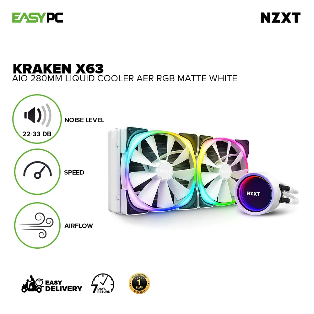 Nzxt Kraken X63 Aer RGB Black/ White AIO 280mm Liquid Cooler RL-KRX63-R1/ RL-KRX63-RW - Image 7