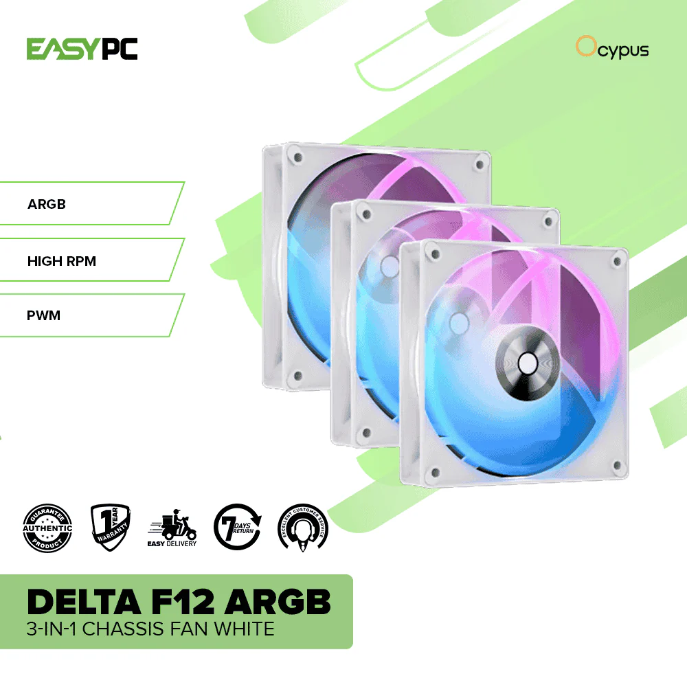 OCYPUS DELTA F12 ARGB 3-IN-1 CHASSIS FAN WHITE - Image 2