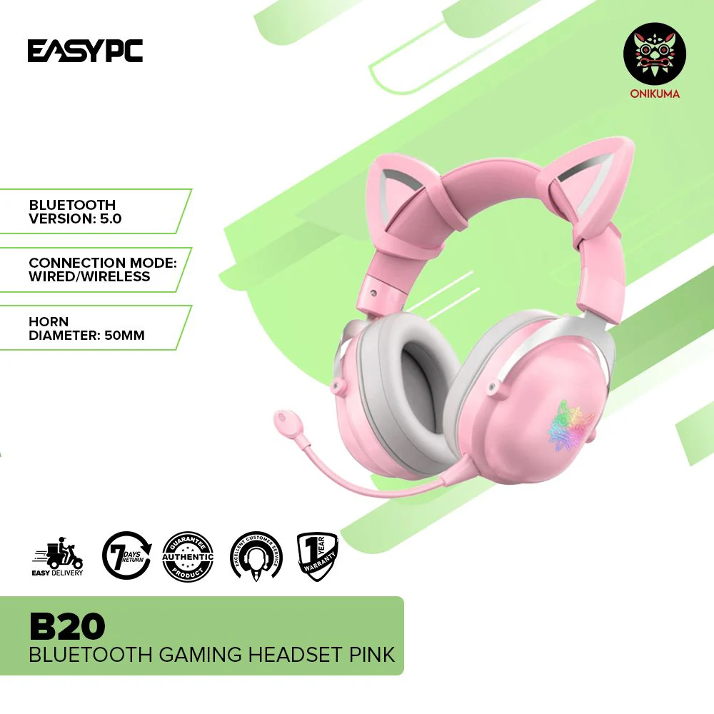 Onikuma B20 Bluetooth Gaming Headset Pink - Image 2
