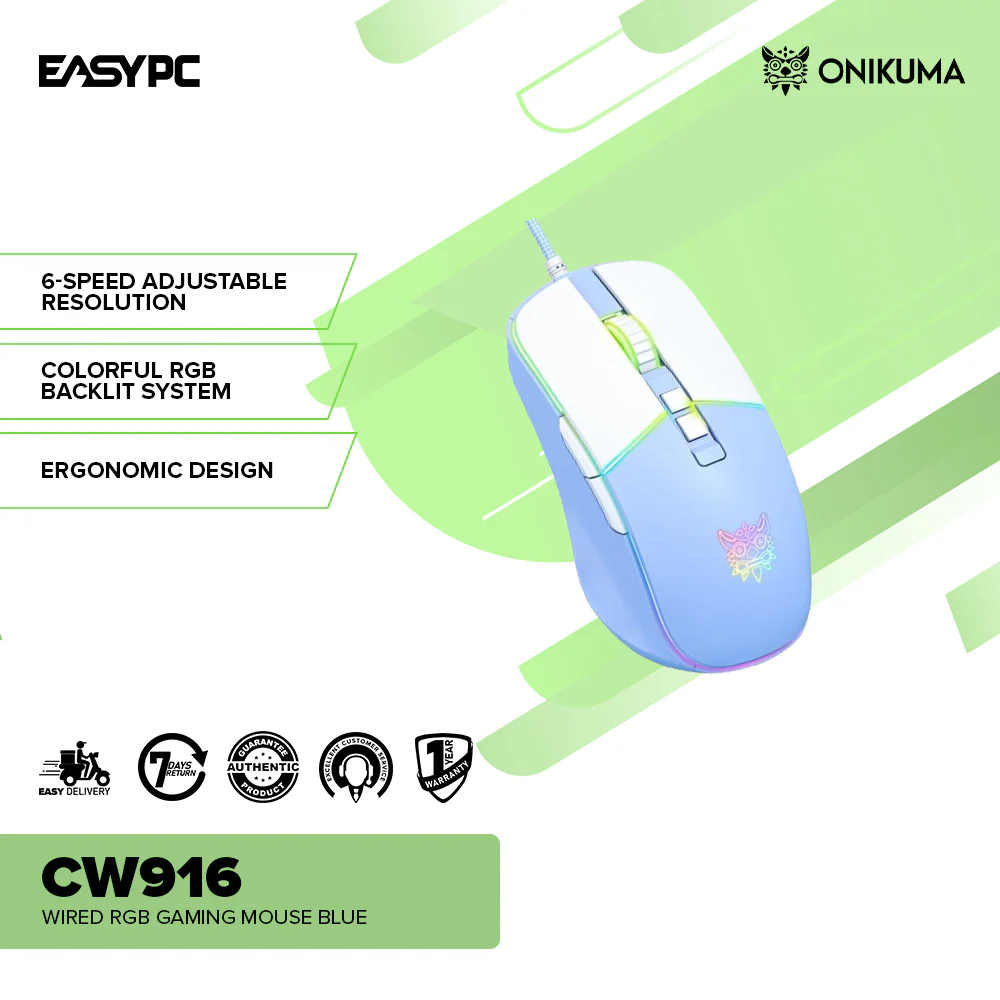 Onikuma CW916 Wired RGB Gaming Mouse Blue - Image 2