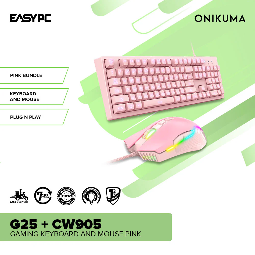 Onikuma G25 + CW905 Gaming Bundle Keyboard and Mouse Pink - Image 2
