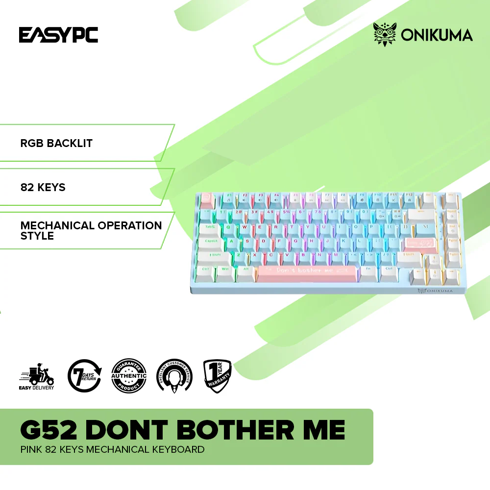 Onikuma G52 DONT BOTHER ME Pink 82 Keys Mechanical Keyboard - Image 2