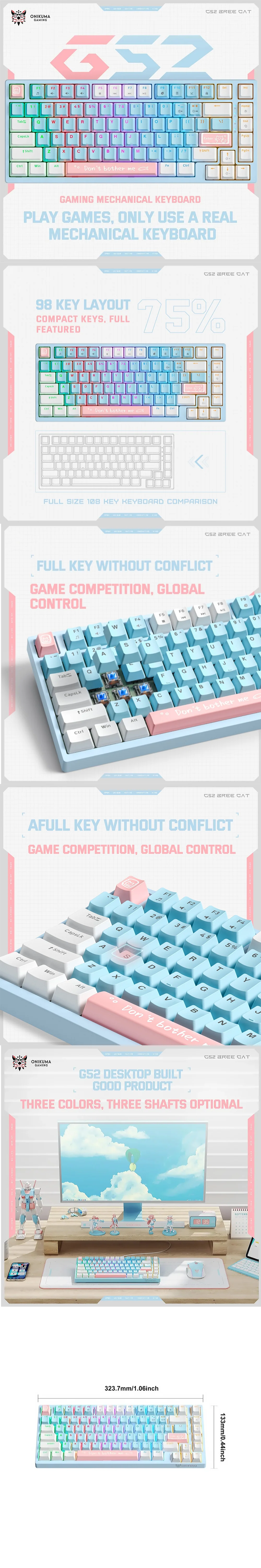 Onikuma G52 DONT BOTHER ME Pink 82 Keys Mechanical Keyboard - Image 5