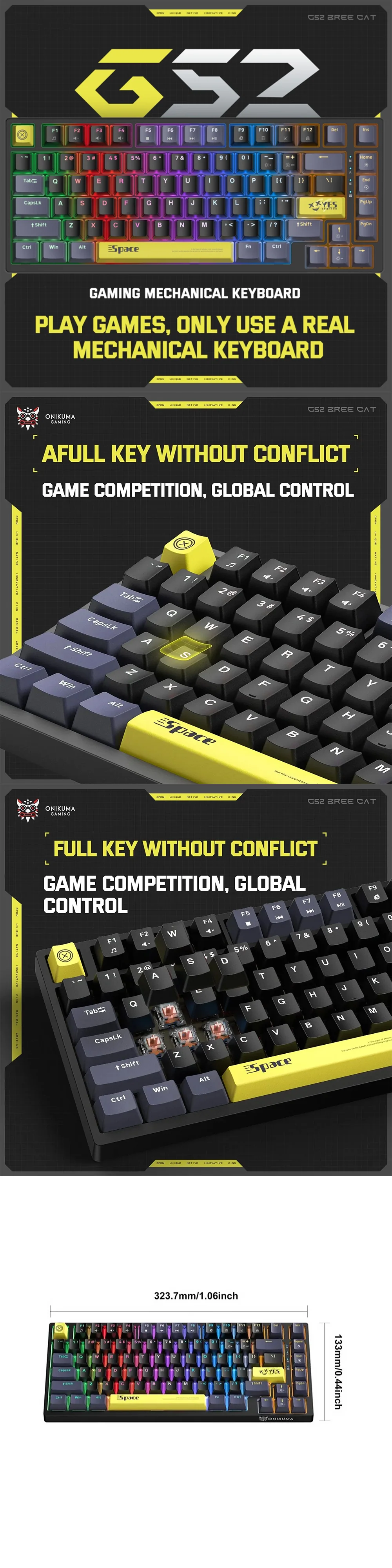 Onikuma G52 SPACE Black 82 Keys Mechanical Keyboard - Image 4