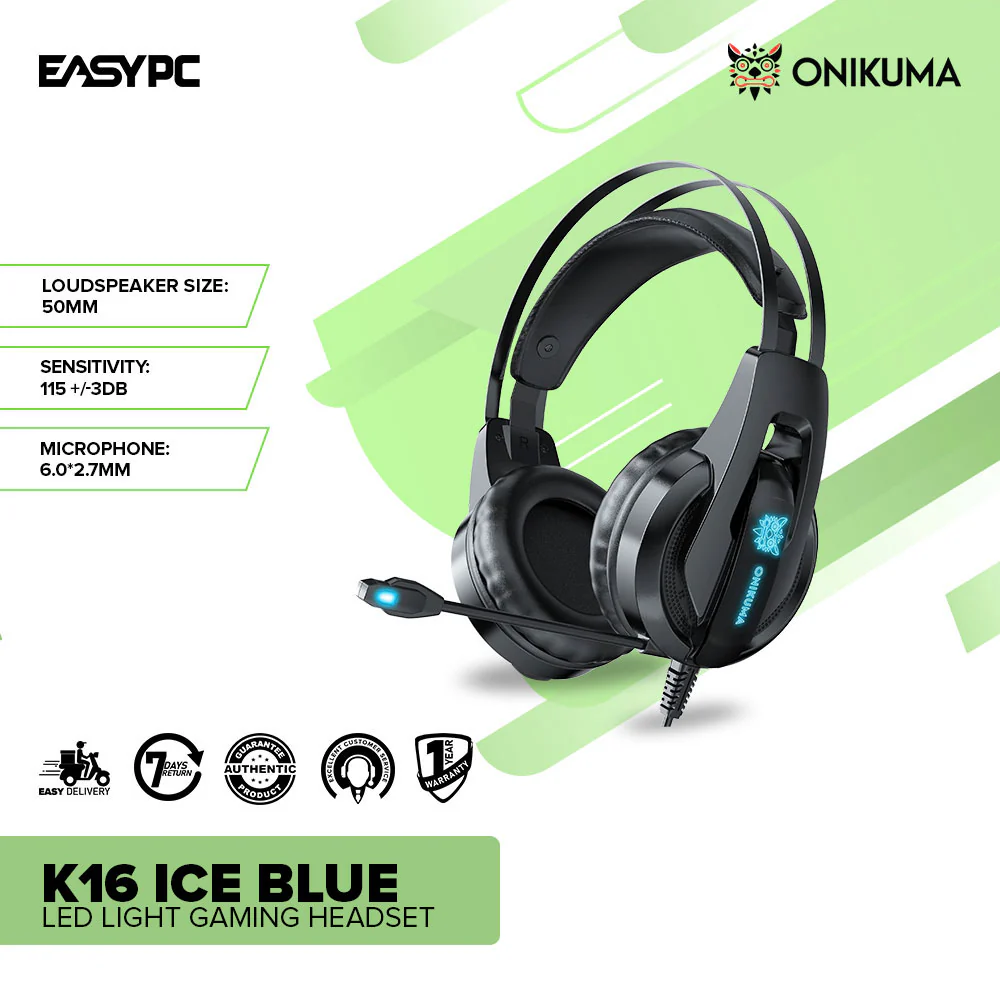Onikuma K16 Ice Blue LED Light Gaming Headset - Image 2