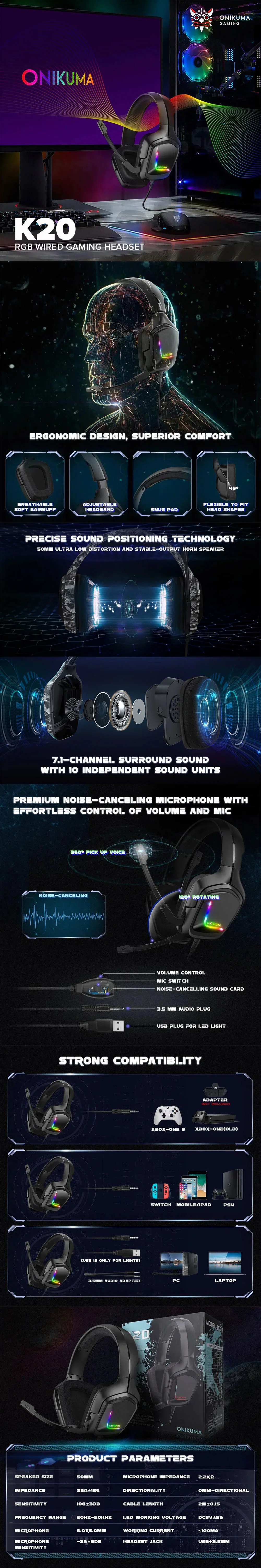 ONIKUMA K20 Wired Gaming Headsets With Microphone - Image 7