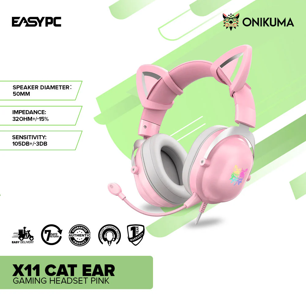 Onikuma X11 Cat Ear RGB Gaming Headset Pink - Image 2