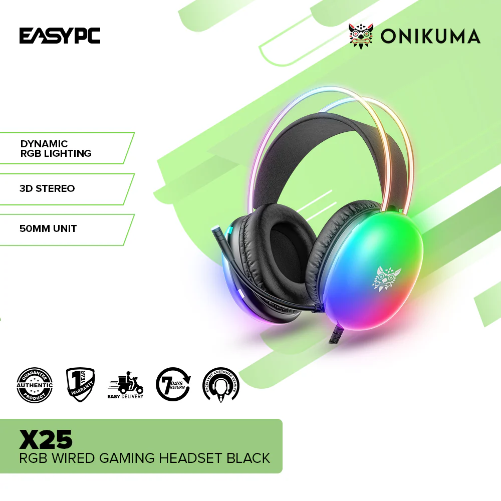 Onikuma X25 RGB Wired Gaming Headset Black - Image 2