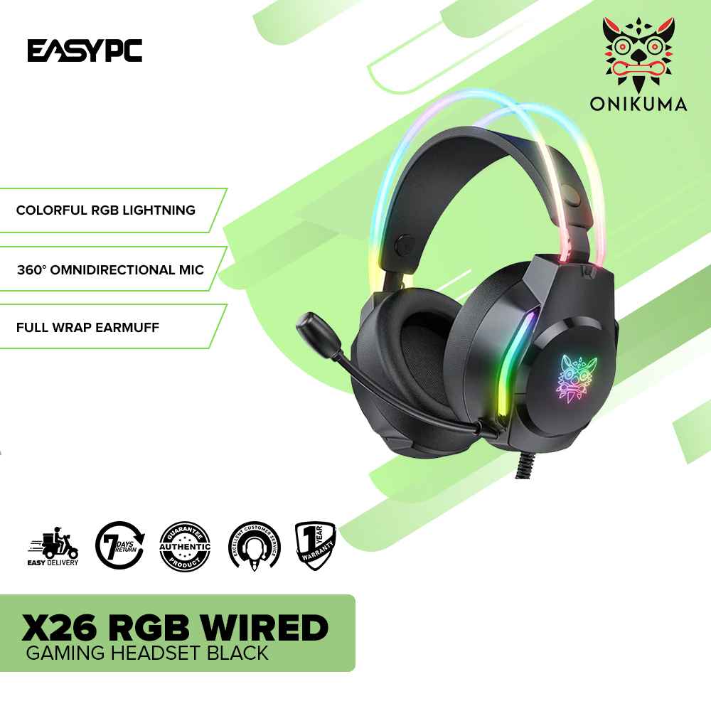 Onikuma X26 RGB Wired Gaming Headset Black - Image 2