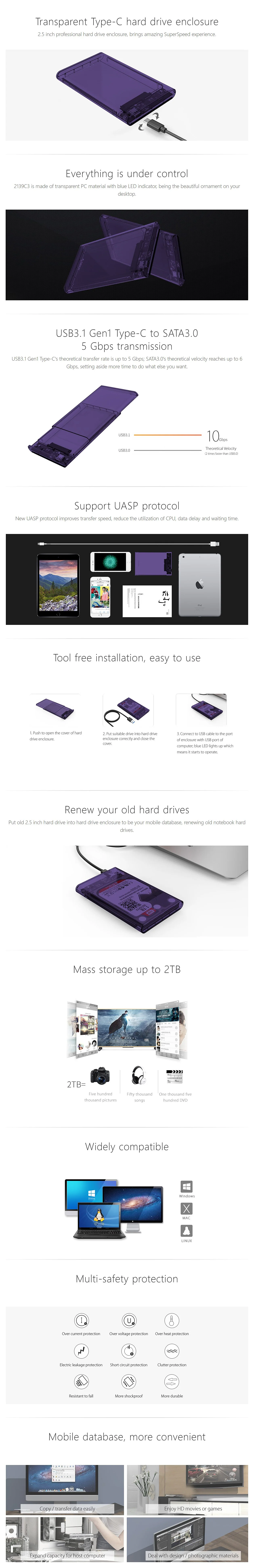 Orico 2139U3 Enclosure 2.5 Sata Purple - Image 2
