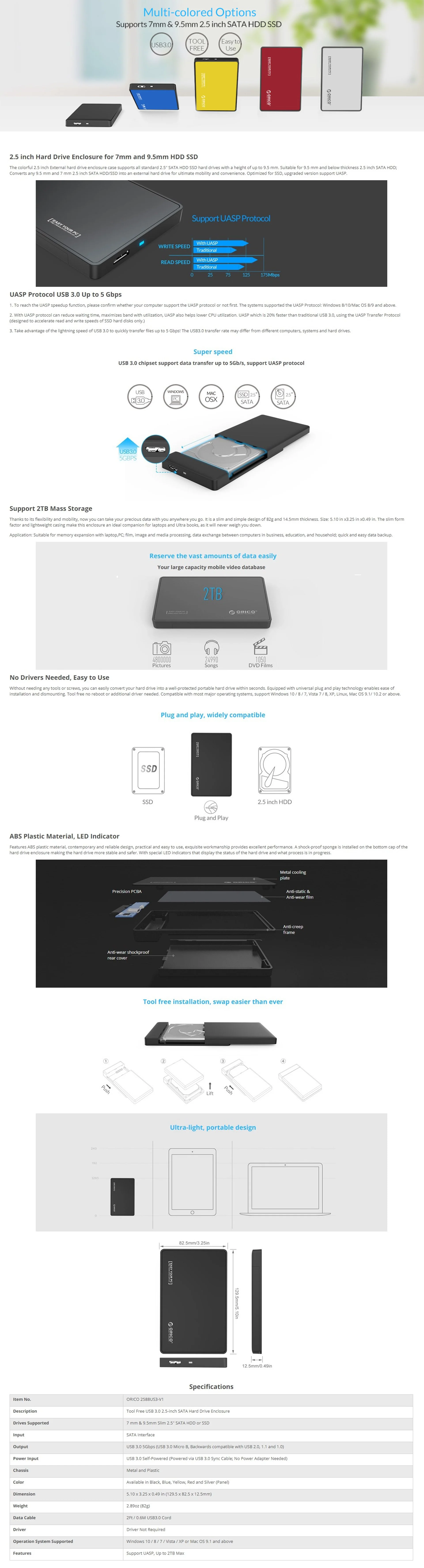 Orico 2588US3 2.5 Sata Enclosure Black - Image 4