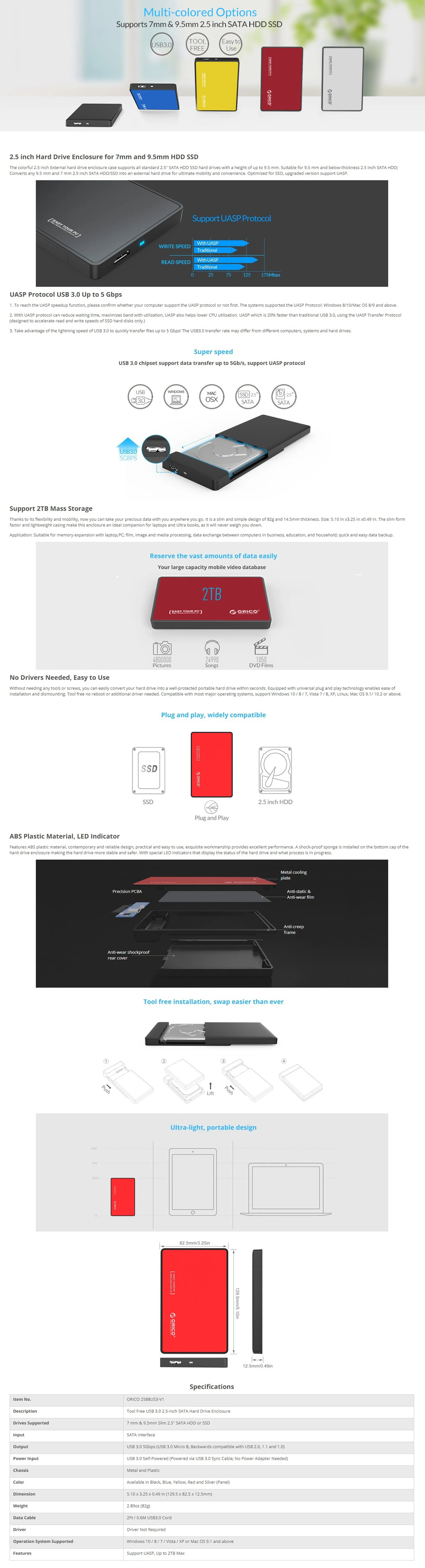 Orico 2588US3 2.5 Sata Enclosure Red - Image 5