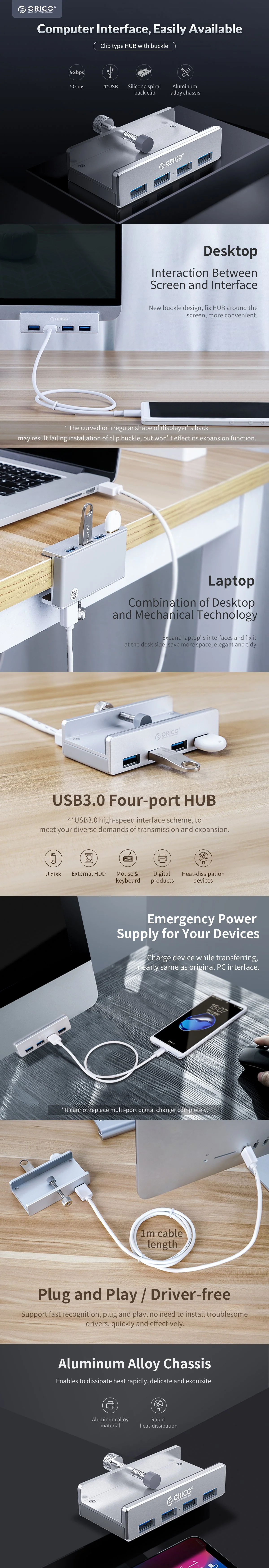 Orico MH4PU 4 Ports USB 3.0 Clip-Type Hub - Image 4