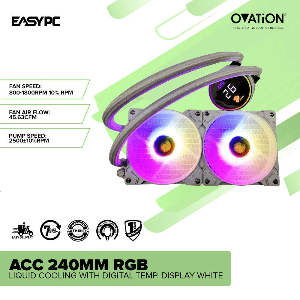 Ovation ACC 240mm Liquid Cooling RGB with Digital Temp. Display White - Image 2