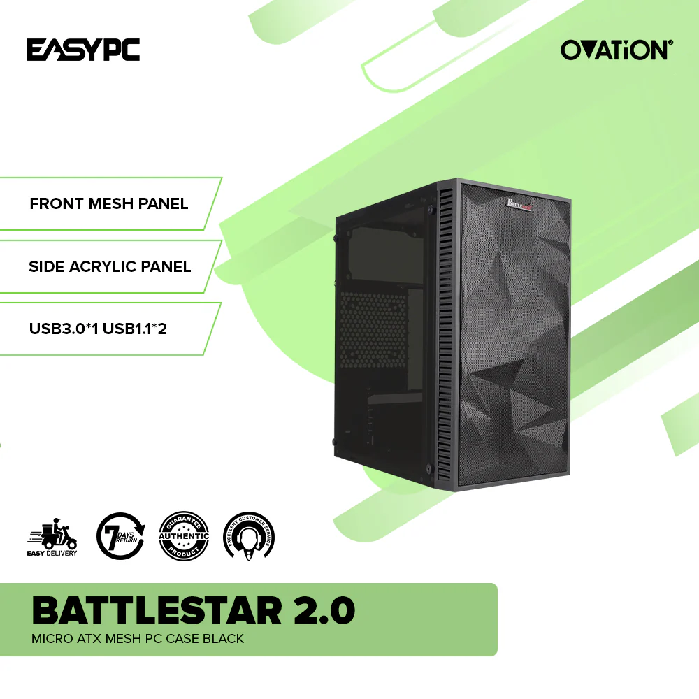 Ovation BattleStar 2.0 Micro ATX mesh PC Case Black - Image 2