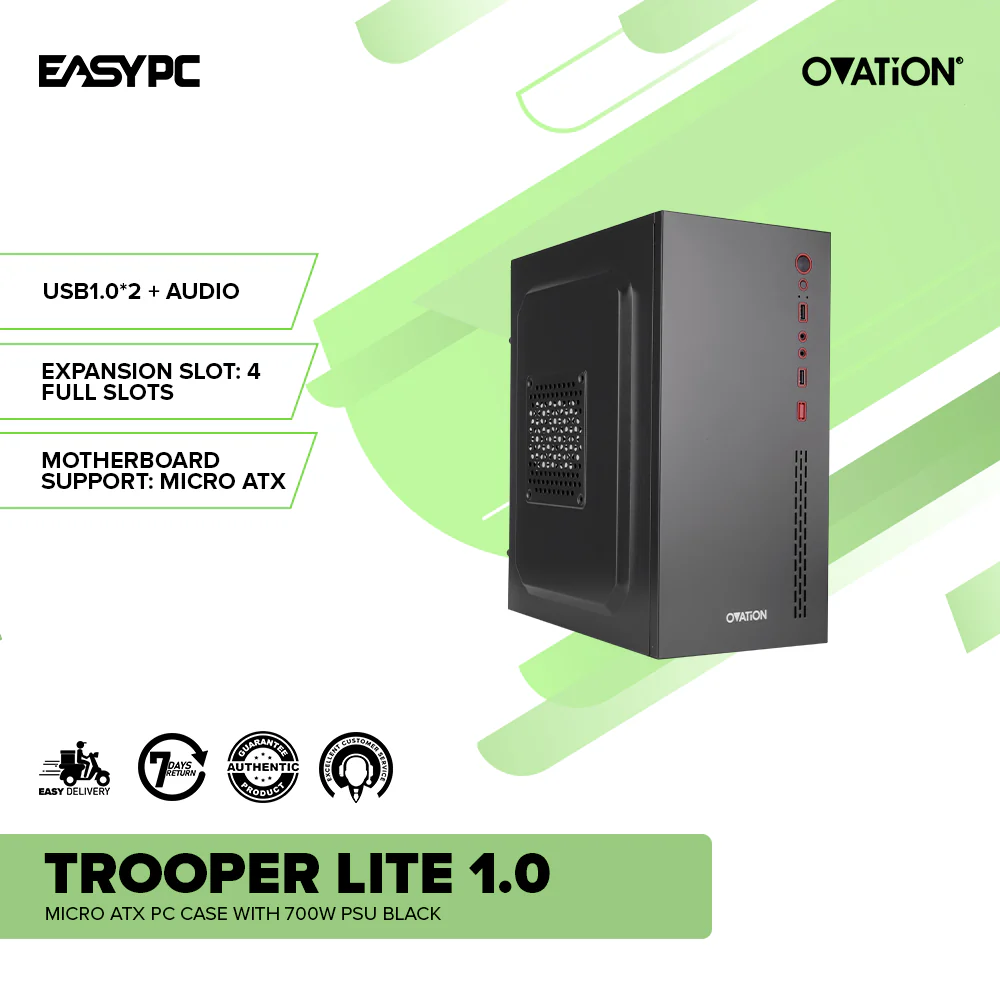 Ovation Trooper Lite 1.0 Micro ATX PC Case with 700w PSU Black - Image 2