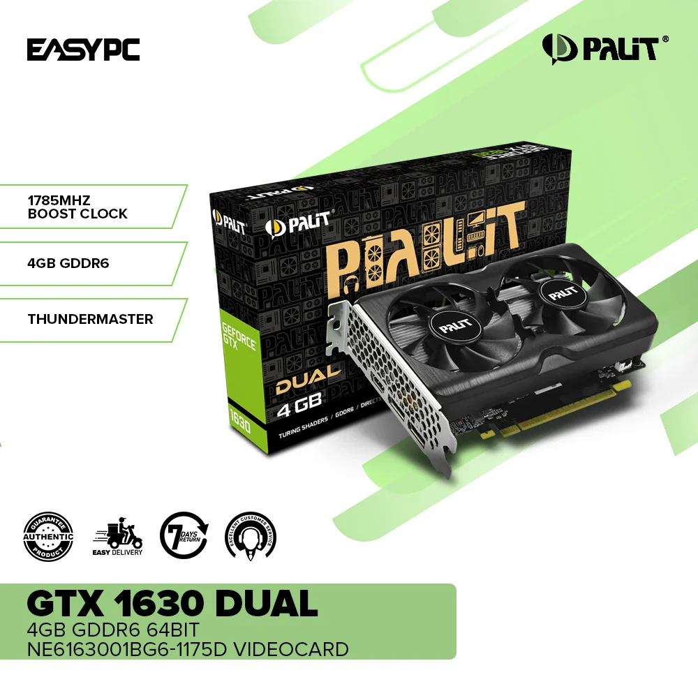 PALIT NVIDIA® GeForce GTX1630 DUAL 4GB GDDR6 64BIT NE6163001BG6-1175D 0-dB TECH Mini-ITX Form Factor Supported Gaming Videocard - Image 2