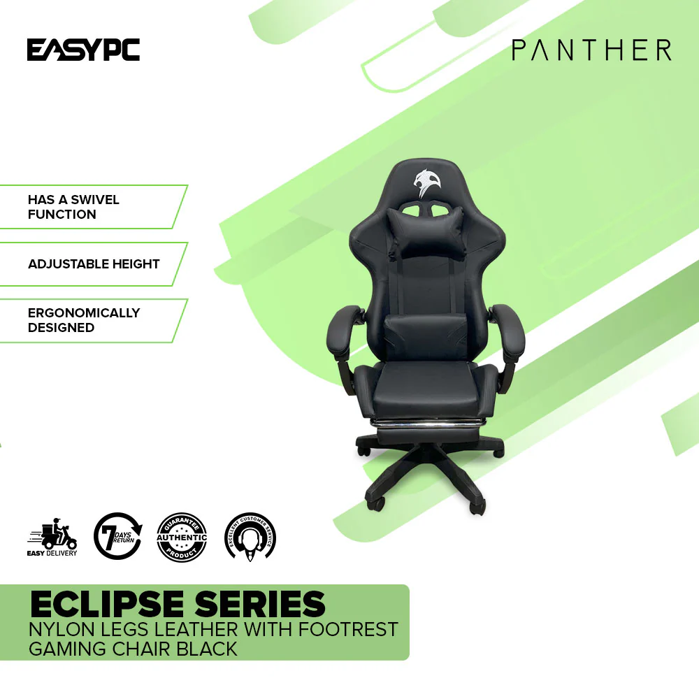 Panther Eclipse Series Nylon Legs Leather with Footrest Gaming Chair Black - Image 2