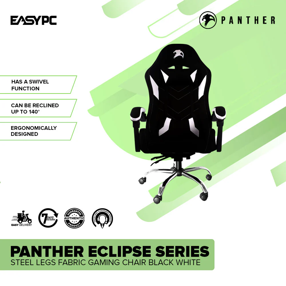 Panther Eclipse Series Steel Legs Gaming Chair Black White - Image 2