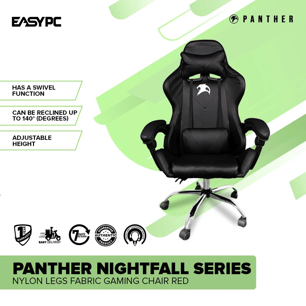 Panther Nightfall Series Nylon Legs Fabric Black and Red Gaming Chair - Image 2