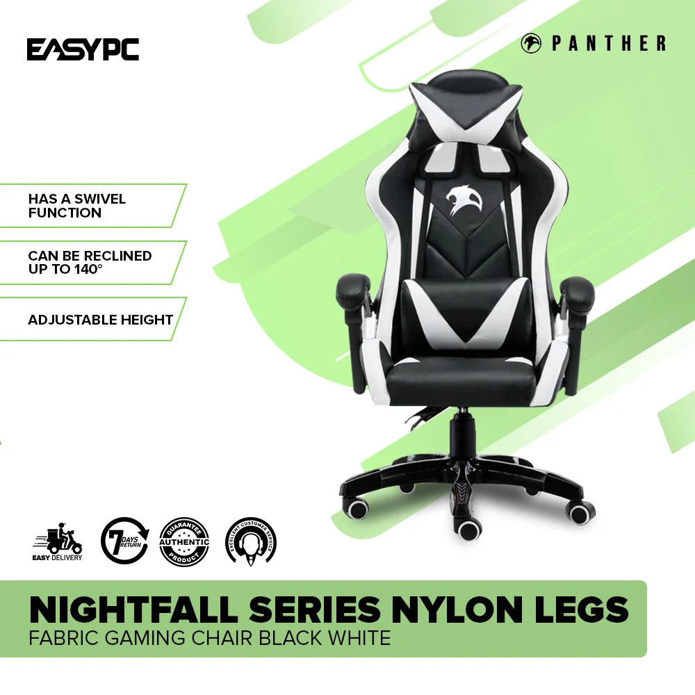 Panther Nightfall Series Nylon Legs Fabric Gaming Chair Black White - Image 2