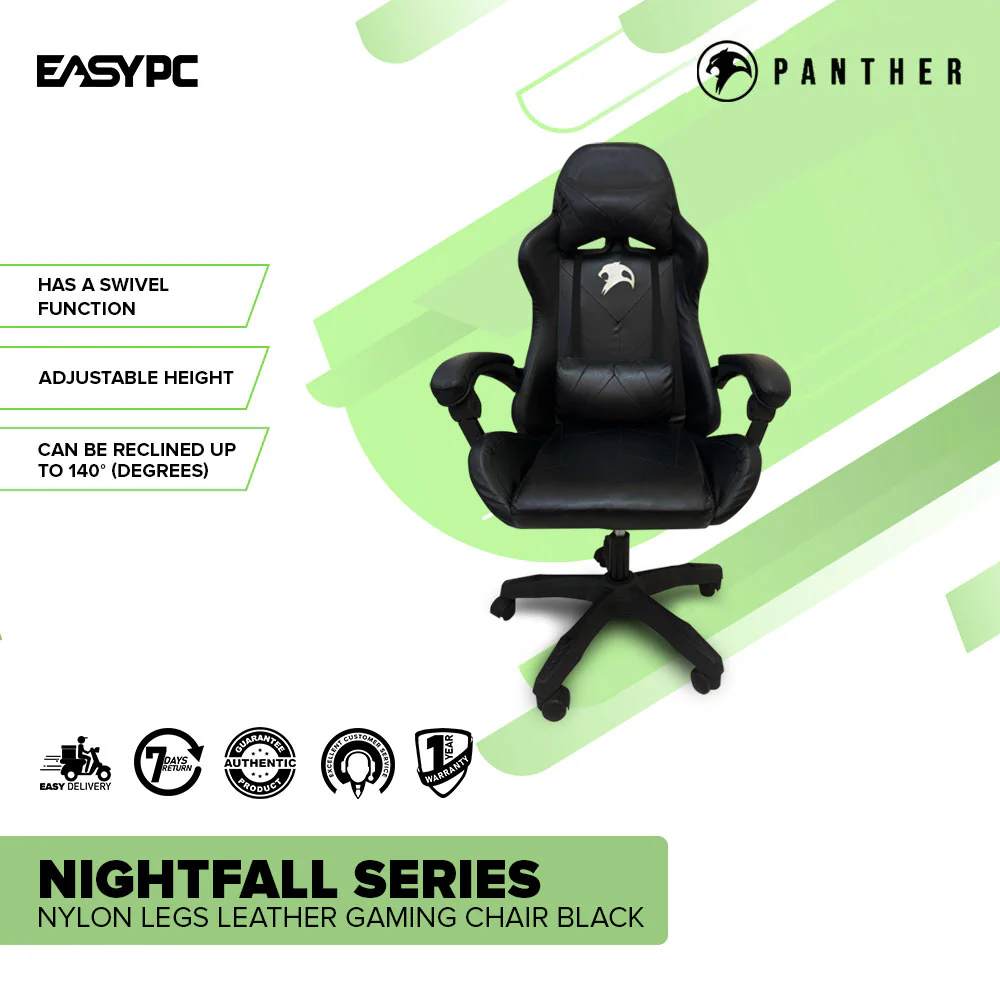 Panther Nightfall Series Nylon Legs Leather Gaming Chair Black - Image 2