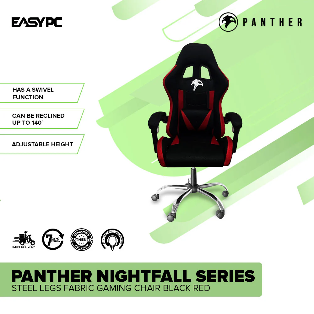 Panther Nightfall Series Steel Legs Fabric Adjustable Height Ergonomically Designed Gaming Chair Red - Image 2