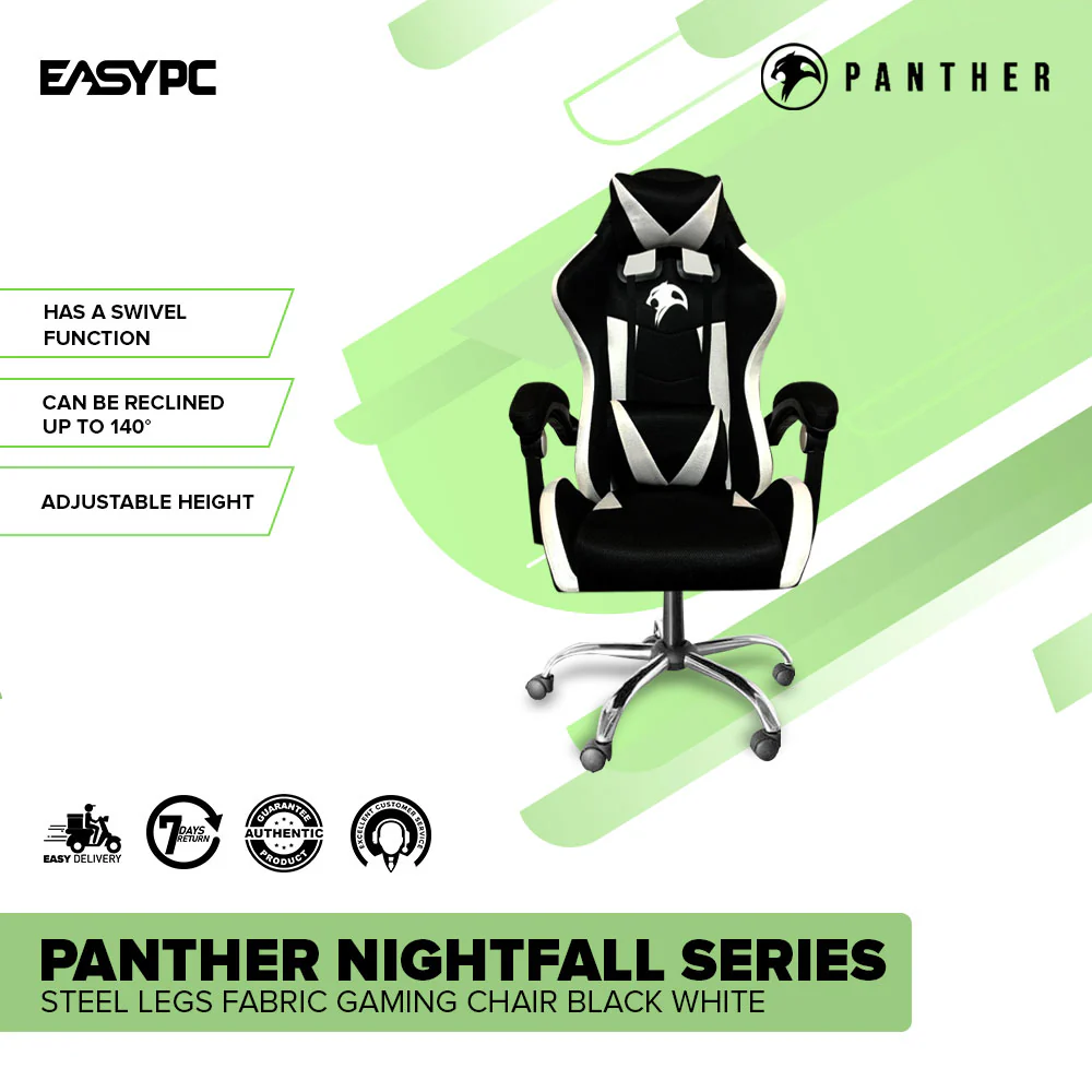 Panther Nightfall Series Steel Legs Gaming Chair Black White - Image 2