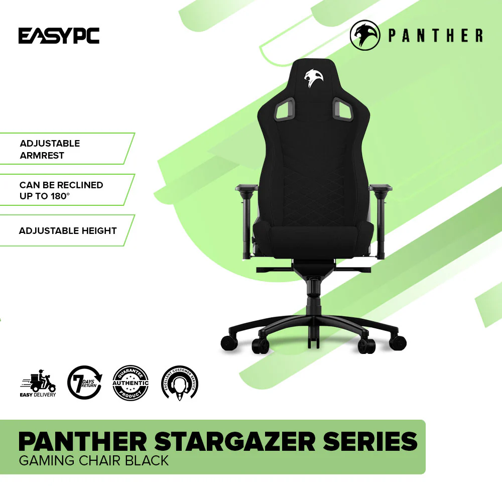 Panther Stargazer Series Adjustable Height Ergonomically Designed Gaming Chair Black - Image 2