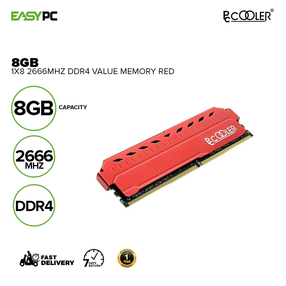 PC Cooler 8gb 1x8 2666Mhz Ddr4 Value Memory Red - Image 2
