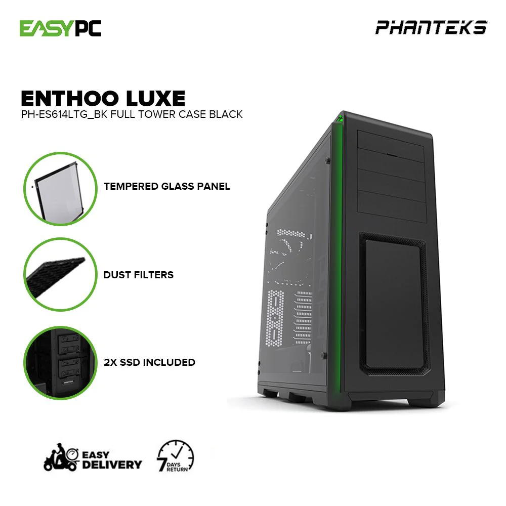Phanteks Enthoo Luxe Aluminum Exterior/ Steel Chassis Tempered Glass Panel, Water Cooling Support, RGB Controller Black and Gray Full Tower Case 4JTP - Image 2