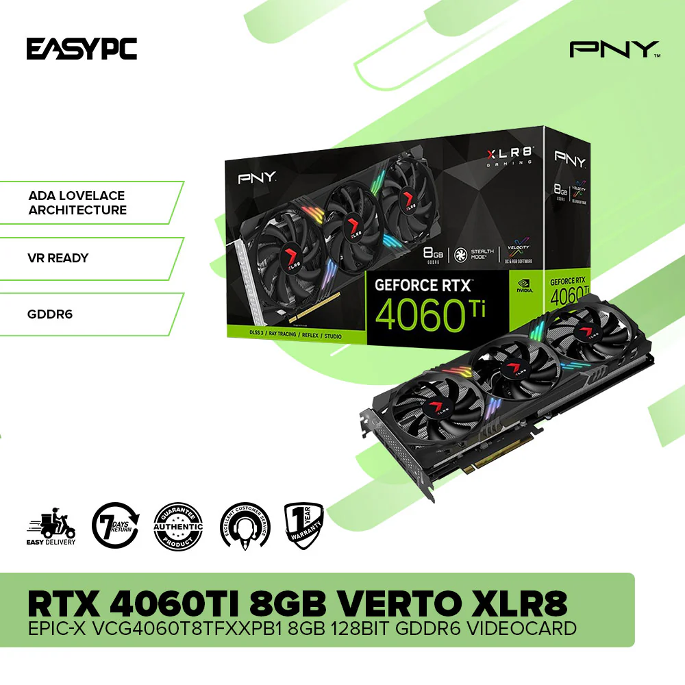 PNY NVIDIA® Geforce RTX™ 4060Ti 8GB Verto XLR8 Epic-X VCG4060T8TFXXPB1 8GB 128bit GDDR6 Videocard - Image 2
