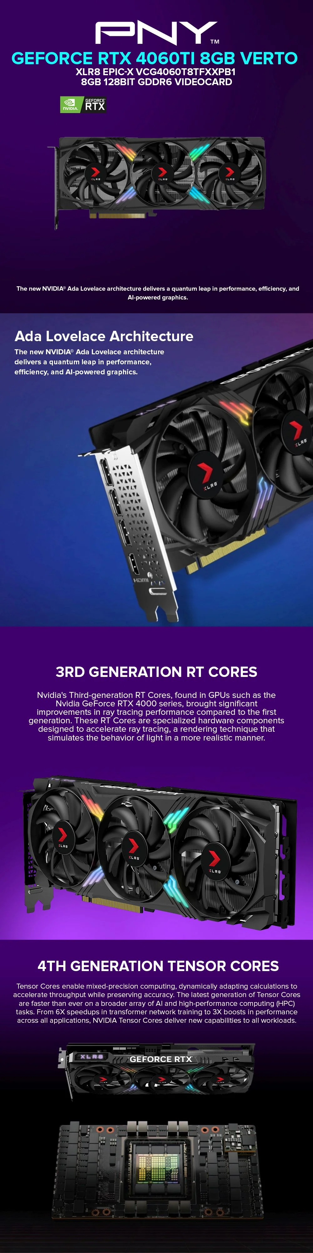 PNY NVIDIA® Geforce RTX™ 4060Ti 8GB Verto XLR8 Epic-X VCG4060T8TFXXPB1 8GB 128bit GDDR6 Videocard - Image 6
