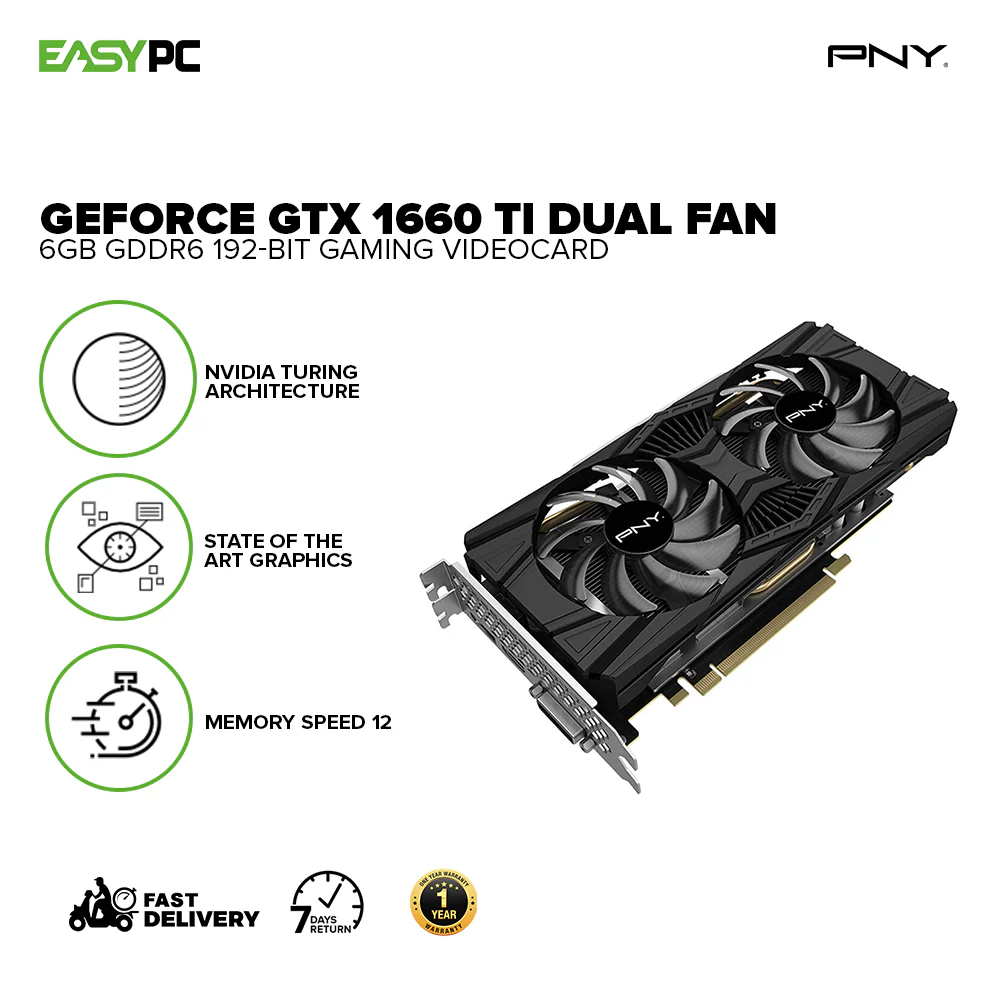 PNY NVIDIA® GeForce GTX 1660Ti Dual Fan VCG1660T6DFPPB 6gb 192bit GDdr6 Gaming Videocard - Image 2