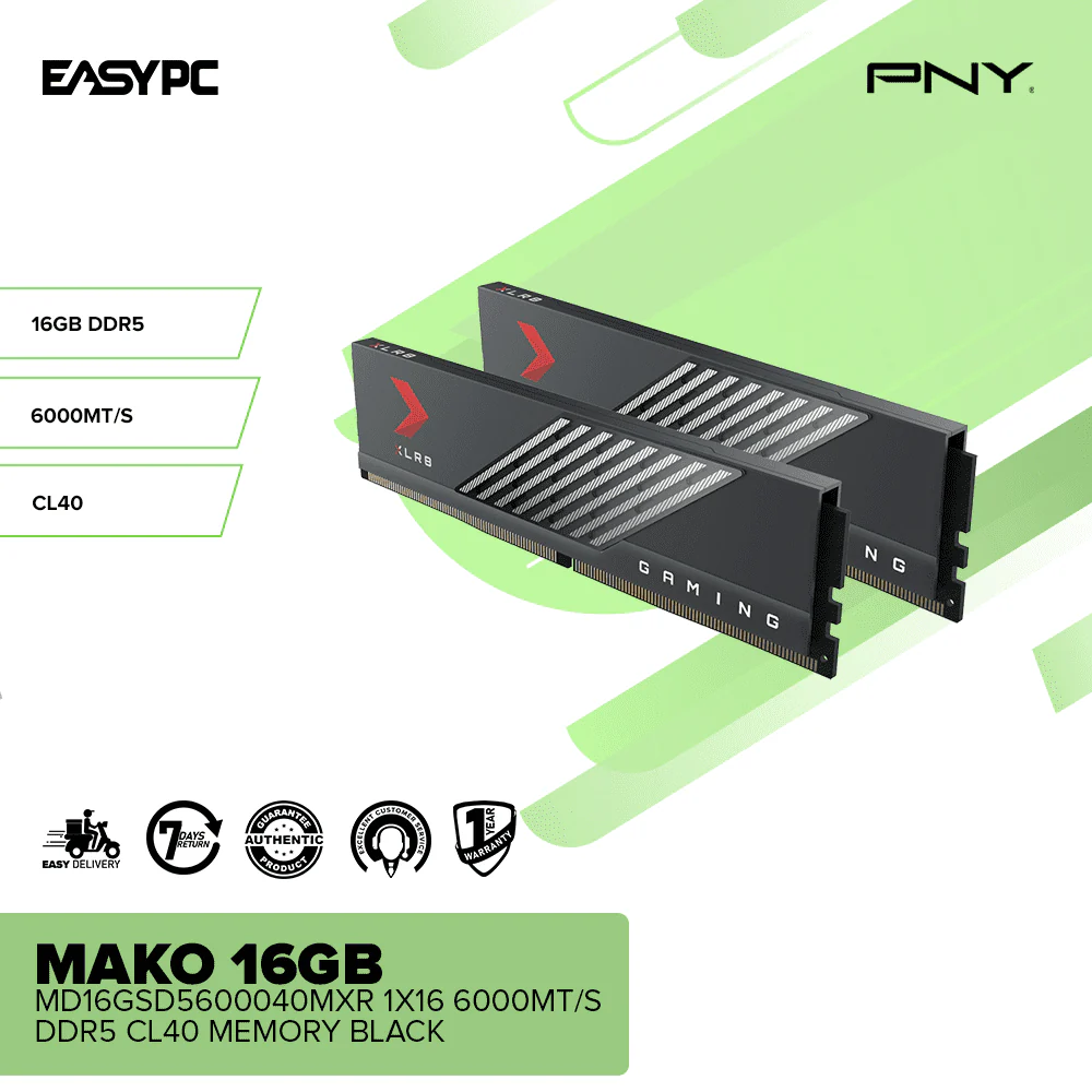 PNY MAKO 16gb MD16GSD5600040MXR 1x16 6000MT/s Ddr5 CL40 Memory Black - Image 2