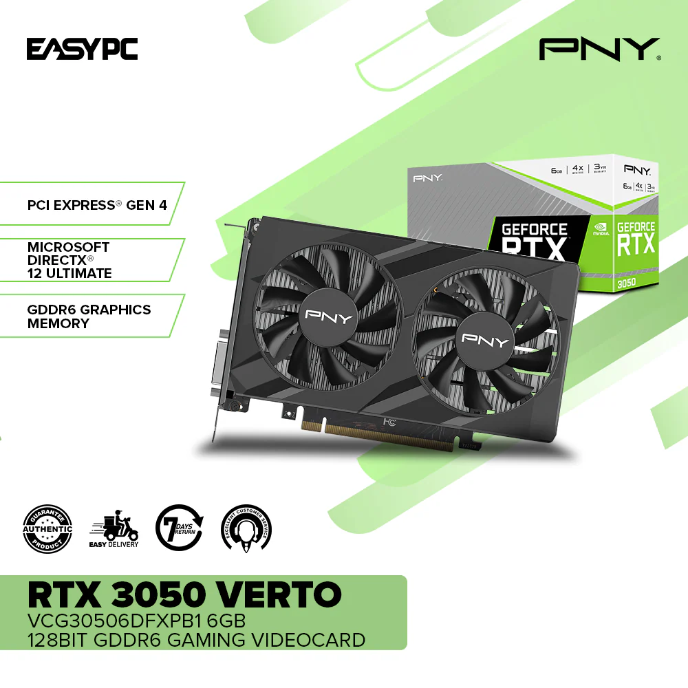 PNY Rtx 3050 VERTO Dual Fan VCG30506DFXPB1 6gb 128bit GDdr6 Gaming Videocard - Image 2