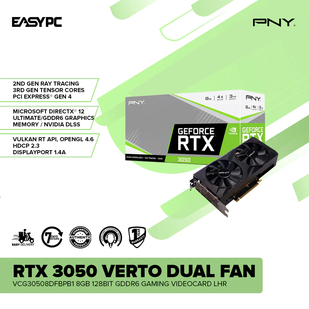 PNY NVIDIAÂ® GeForce RTXÂ™ 3050 VERTO Dual Fan VCG30508DFBPB1 8gb 128bit GDdr6 Gaming Videocard LHR - Image 2