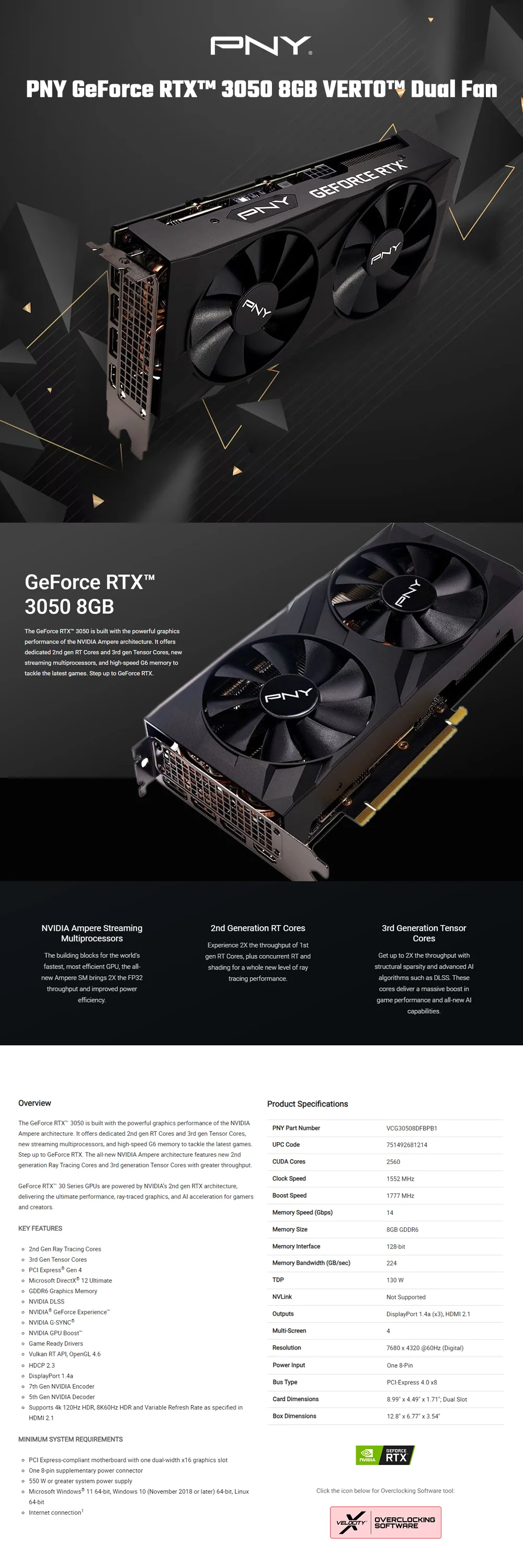 PNY NVIDIAÂ® GeForce RTXÂ™ 3050 VERTO Dual Fan VCG30508DFBPB1 8gb 128bit GDdr6 Gaming Videocard LHR - Image 7