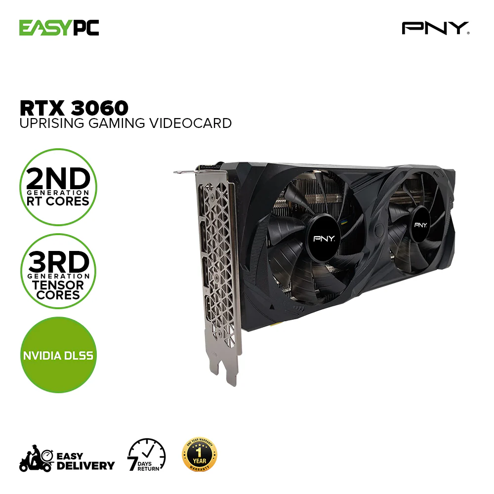 PNY NVIDIAÂ® GeForce RTXÂ™ 3060 Uprising VCG306012DFMPB Dual Fan 12gb 192bit GDdr6 Gaming Videocard LHR - Image 2