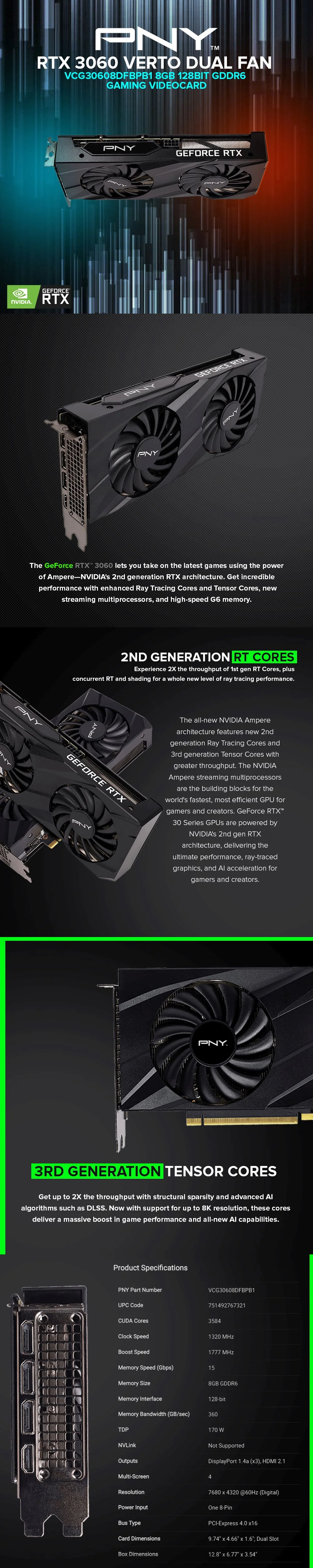 PNY NVIDIA® GeForce RTX™ 3060 VERTO Dual Fan VCG30608DFBPB1 8gb 128bit GDdr6 Gaming Videocard - Image 7