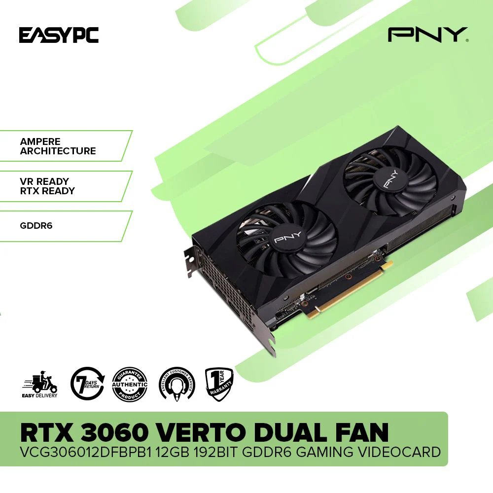 PNY NVIDIA® GeForce RTX™ 3060 VERTO Dual Fan VCG306012DFBPB1 12gb 192bit GDDR6 Gaming Videocard - Image 2