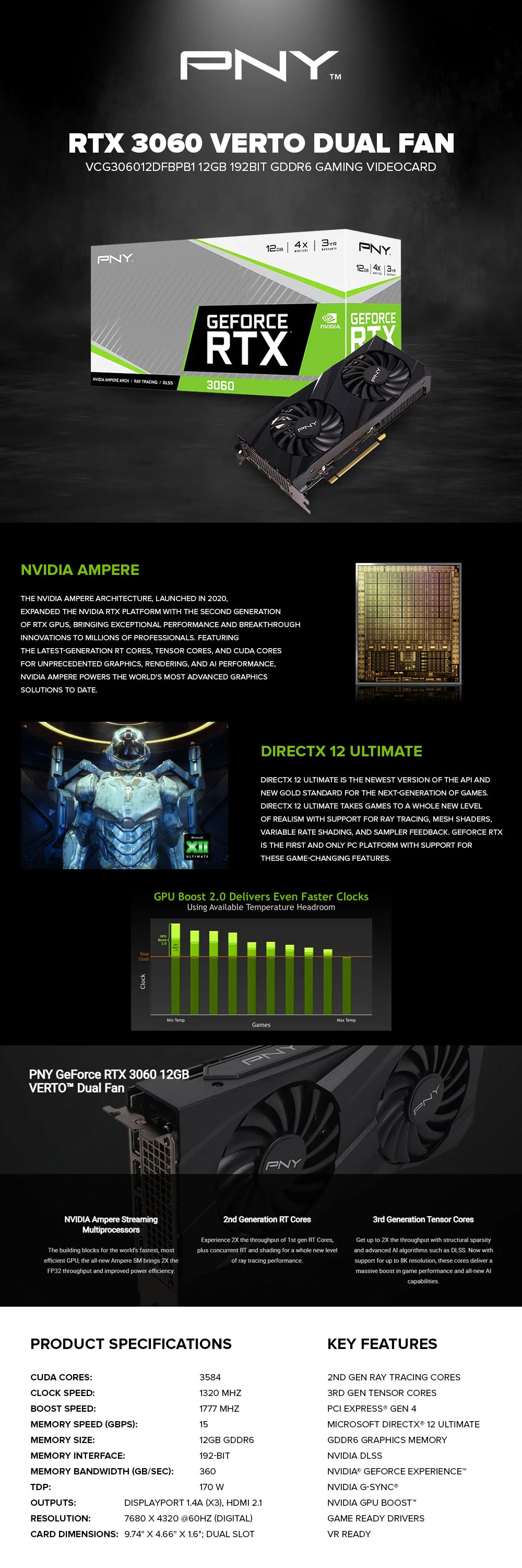 PNY NVIDIA® GeForce RTX™ 3060 VERTO Dual Fan VCG306012DFBPB1 12gb 192bit GDDR6 Gaming Videocard - Image 9