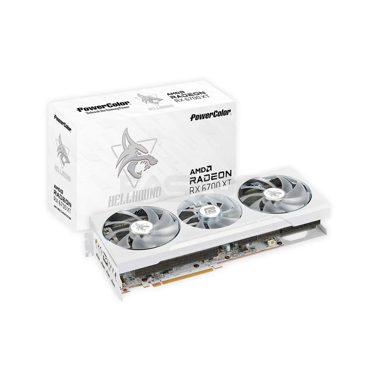 Powercolor HellHound Rx 6700xt 12GBD6-3DHLV2 Spectral White 12gb 192bit GDdr6 An 8+2 phase VRM guarantees better overclocking and stability, increases airflow and air pressure by up to 60% AMD FreeSync Technology Gaming Videocard