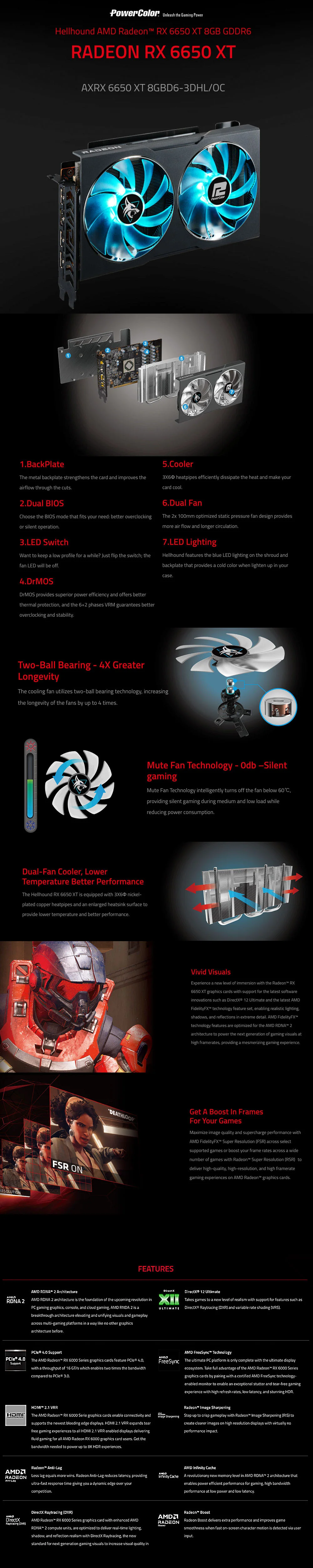Powercolor RX 6650 XT Hellhound AXRX 6650XT 8GBD6-3DHL/OC 8gb 128bit GDDR6 videocard - Image 5