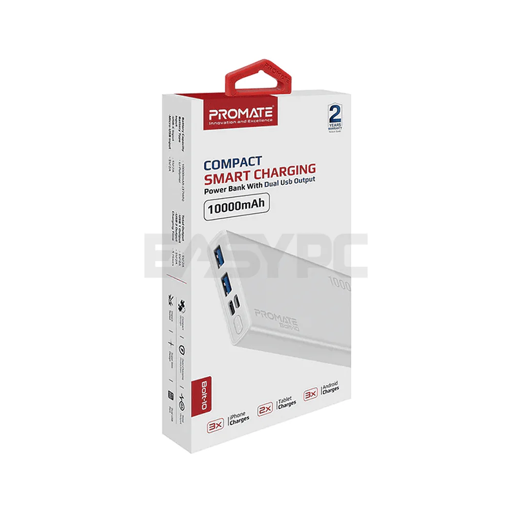 Promate BOLT-10 10000 mAh  Powerbank White - Image 3