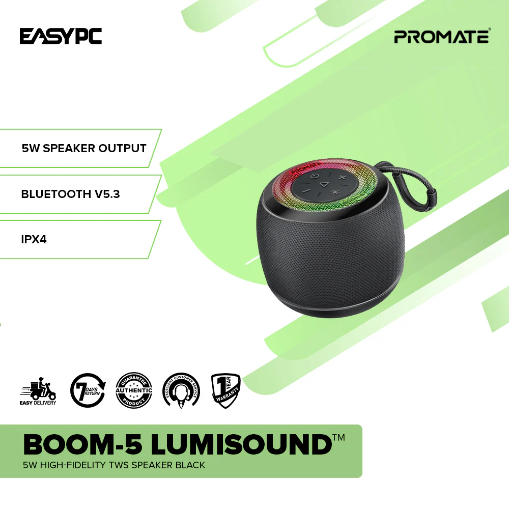 Promate Boom-5 LumiSoundÂ™ 5W High-Fidelity TWS Speaker Black - Image 2