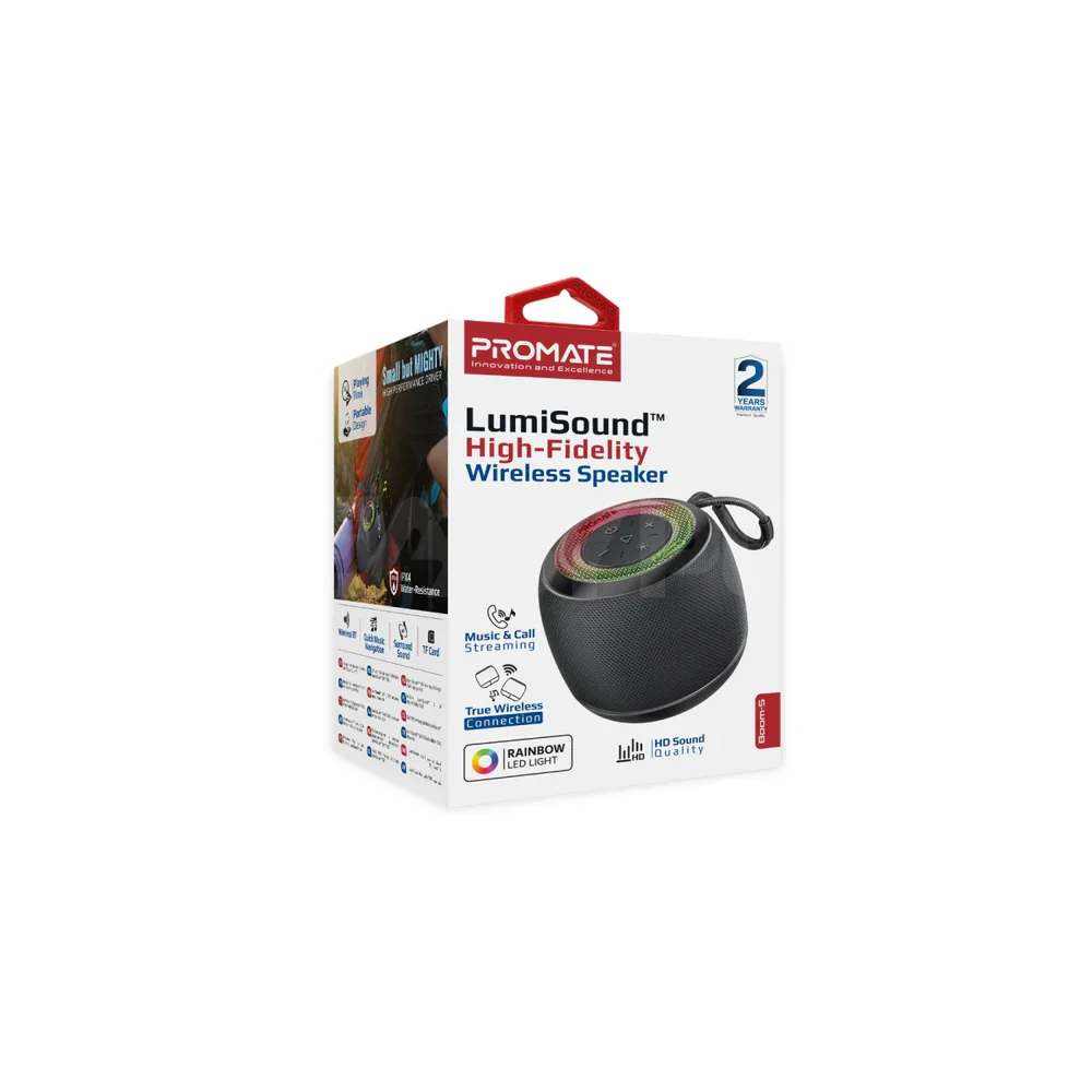 Promate Boom-5 LumiSoundÂ™ 5W High-Fidelity TWS Speaker Black - Image 3