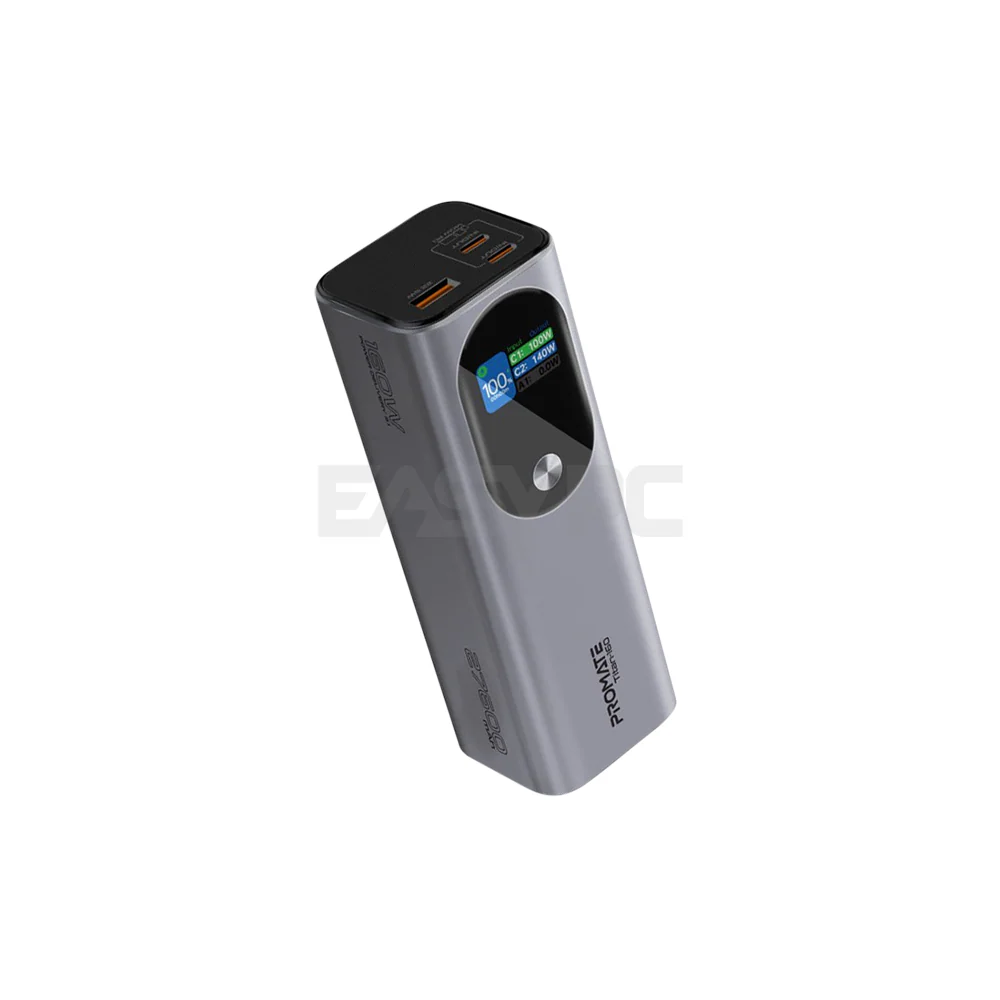 Promate Titan-160 Ultra-Compact 160W Multi-Port PD 3.1 Power Bank with TFT LCD Screen